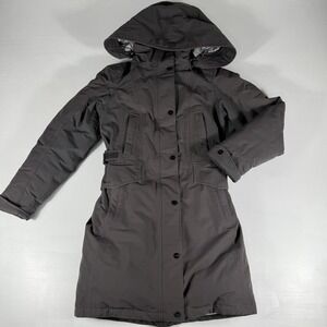 North Face 550‎ Women's XS Goose Down Parka Hooded Brown Long Coat Jacket